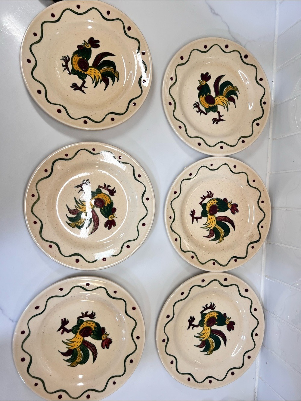 Vintage Poppytrail Green Rooster By Metlox Bread & Butter Plate 6.5” Set Of 6